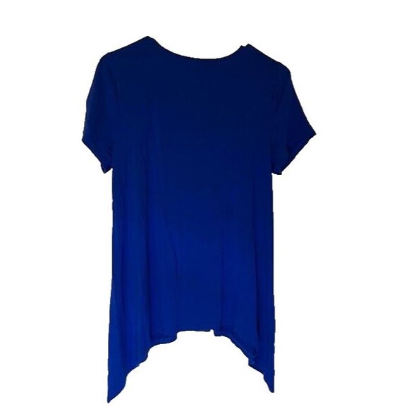 Adrianna Papell Royal Blue Modern Boho Longer Sides Shrt Sl Embroidered Top Sz M - Picture 5 of 5